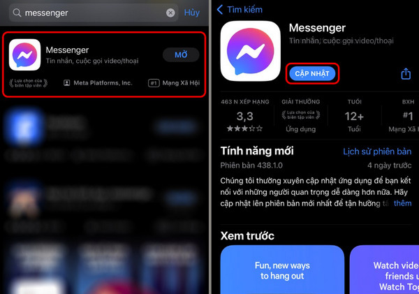 Update messenger lên phiên bản mới nhất