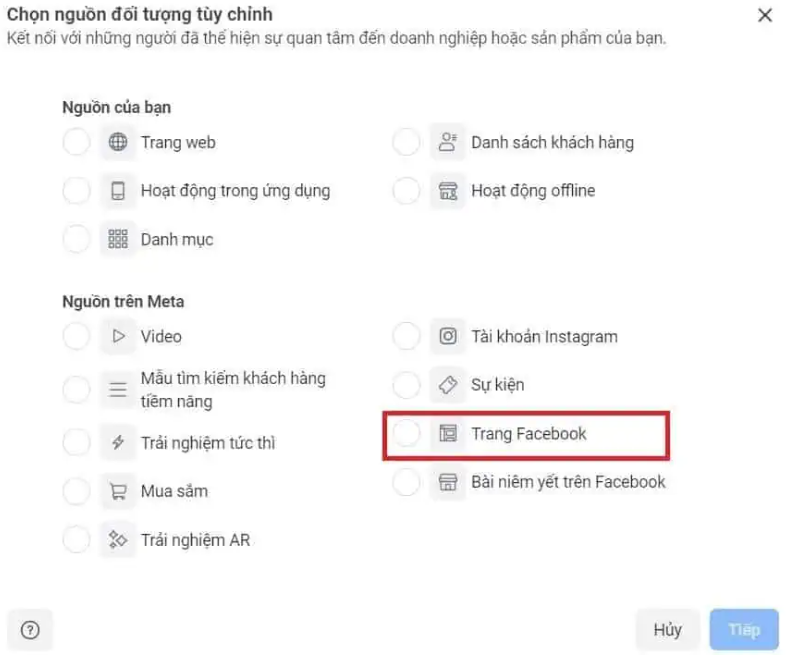 chọn nguồn đối tượng lookalike facebook là gì