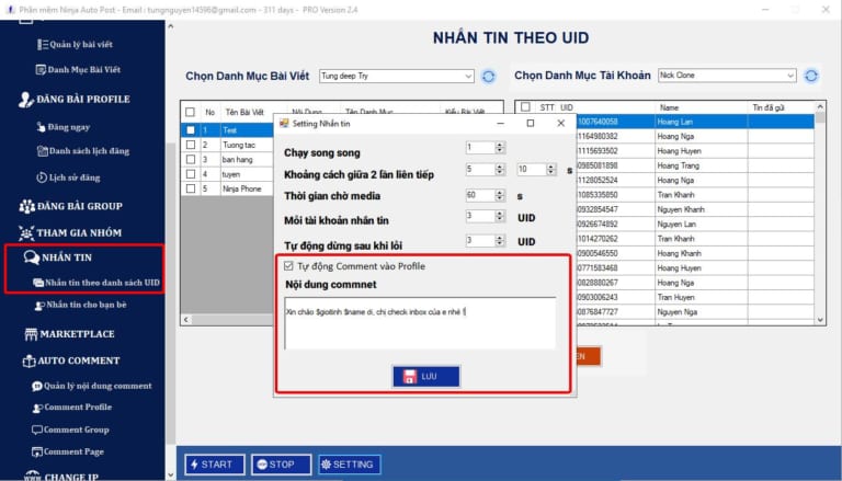 Nhắn tin theo UID