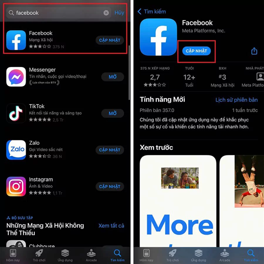 Mở App facebook để bật tính năng bình luận story